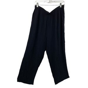 FLAX Elastic Waist Pull on Crop Pants Black Rayon Women Size Large